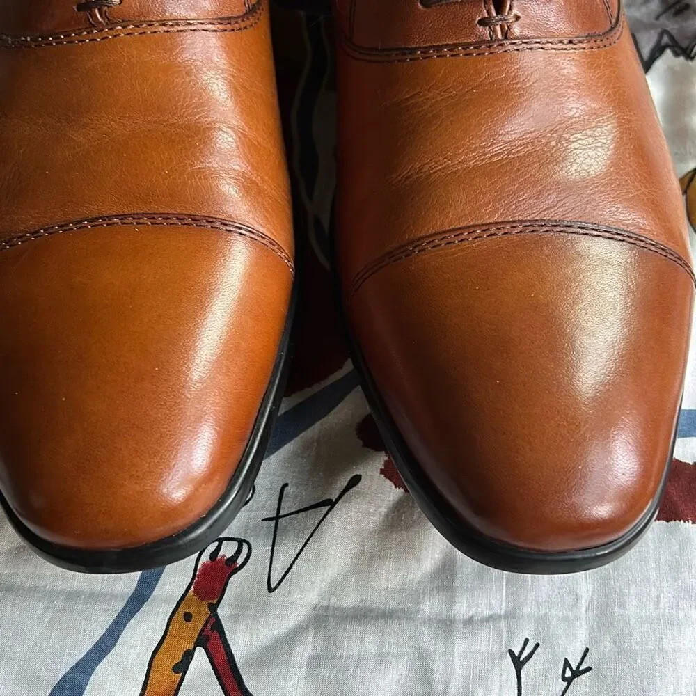 Aldo Men’s 9.5 Almond Shaped Toe Tan Oxford Dress Shoes Lace Up